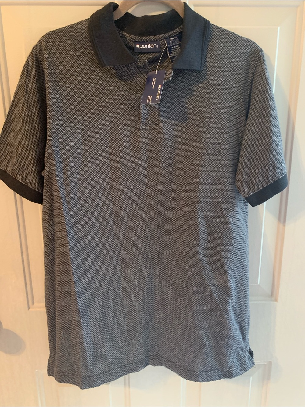 Puritan Gray Polo W-Black Trim Men’s size M 38-40 NEW Gray/Black Diamond Pattern